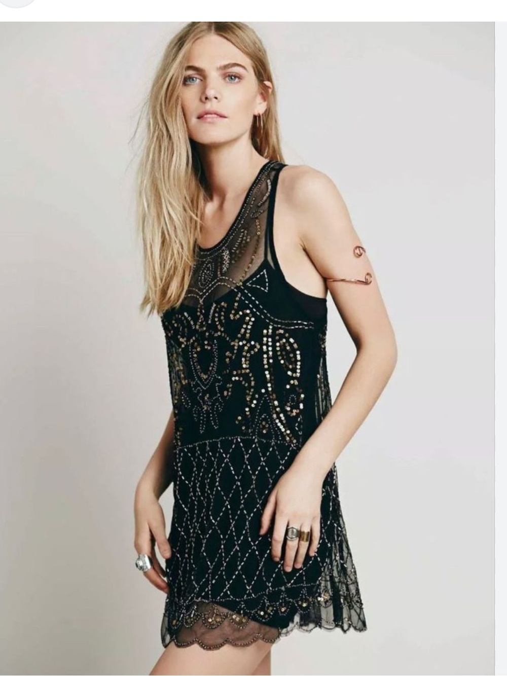 Free People mesh bling gold sequin dress women’s size medium